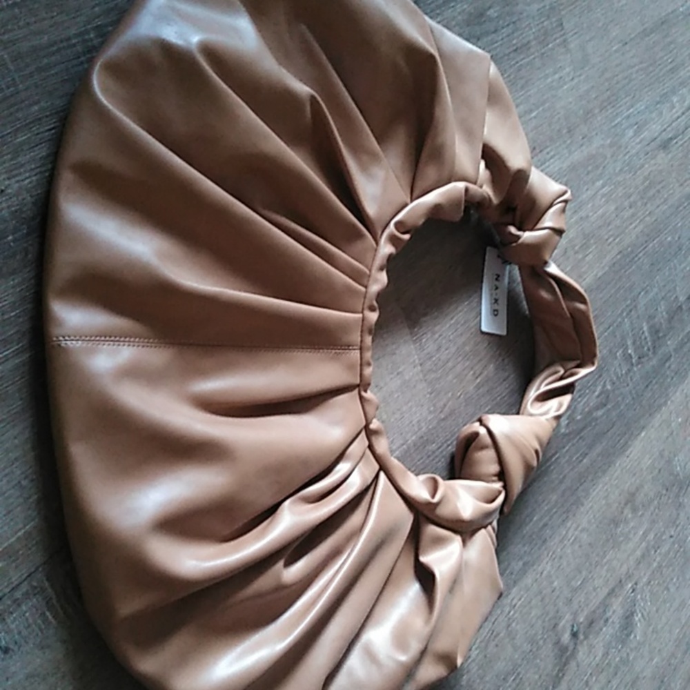 Brand new NA-KD vegan leather gathered round tote bag